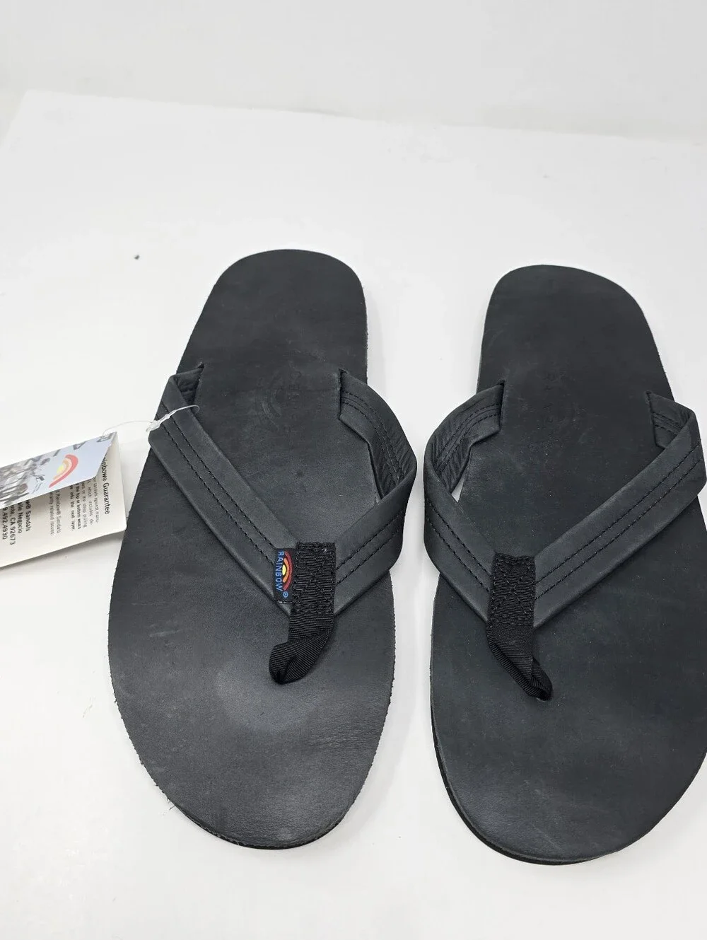 Rainbow Mens 12-13.5 XXL Gloss black Leather 301 Alts Flip Flops Sandals